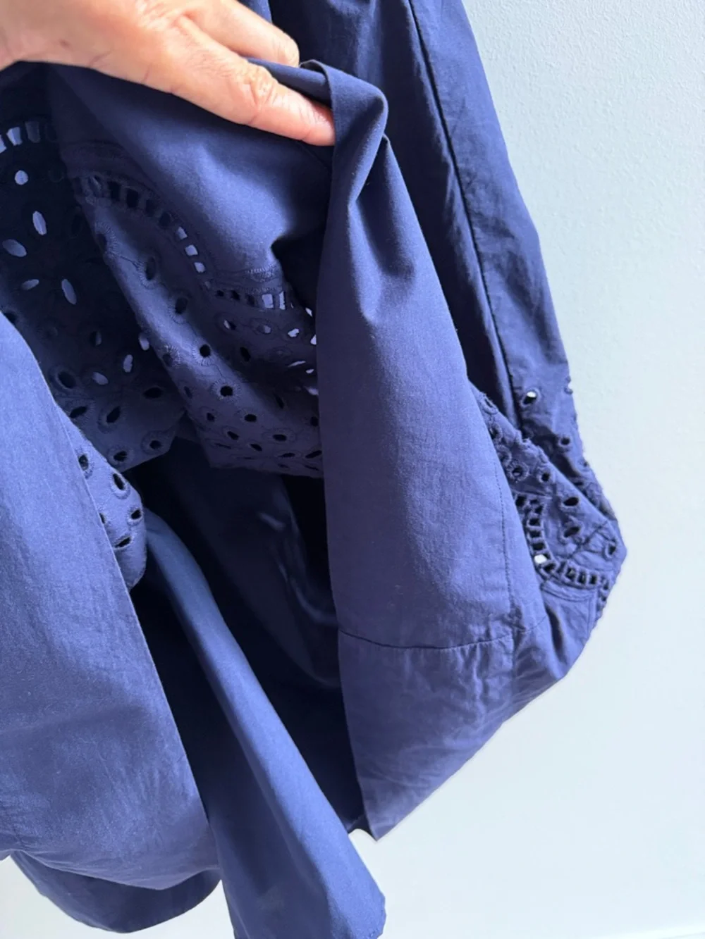 Philosophy Navy Ruffle Sleeve Midi Dress Eyelet Hem Large - Picture 8 of 13